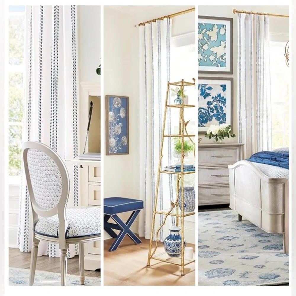 Ballard Designs Hollis Ditsy Single Stripe 2 Curtains